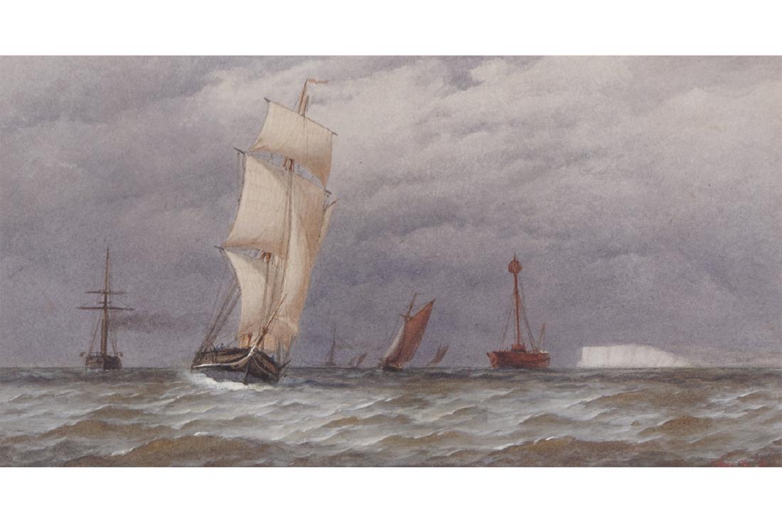 CHARLES TAYLOR, JNR. (FL. 1841-83): Off Beachy Head: Sovereign lightship Watercolour Signed lower-right Dimensions: 20 x 39 cm.