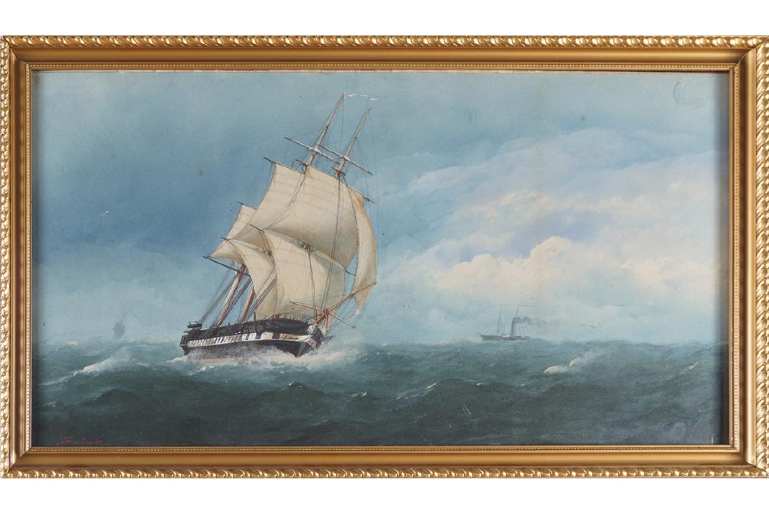 CHARLES TAYLOR, JNR. (FL. 1841-83): Shipping scene Watercolour Signed lower-left Dimensions: 37 x 69 cm.
