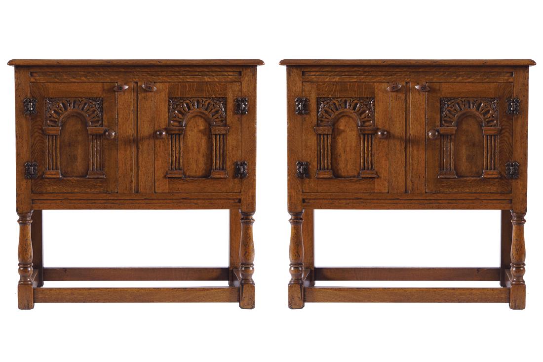 PAIR OF CARVED OAK BEDSIDE PEDESTALS (1 of 1)