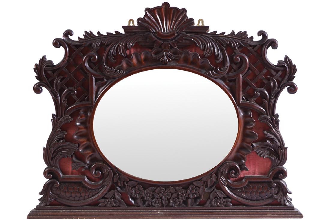 EDWARDIAN PERIOD CARVED CHIPPENDALE OVER MANTLE MIRROR