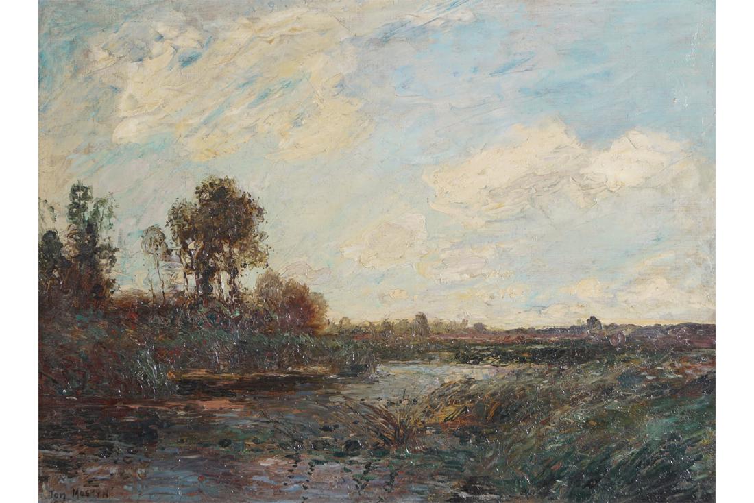 THOMAS EDWIN MOSTYN (ENGLISH, 1864-1930): THOMAS EDWIN MOSTYN (ENGLISH, 1864-1930) On the Samule, Longpree Oil on canvas (unlined) Signed 'Tom Mostyn', lower-left Enclosed in a decorative frame Dimensions: 51 x 88.5 cm.