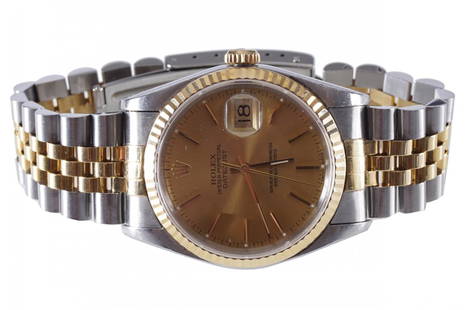 GENTS STEEL AND GOLD ROLEX WATCH WITH CHAMPAGNE DIAL: certificate available Important: Live online bidding unavailable for items of jewellery. Please contact info@sheppards.ie for additional information.