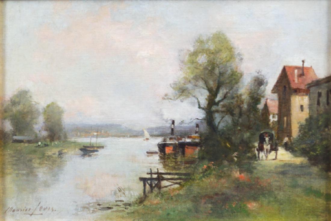 MAURICE LEVIS, 1860 - 1940: Travelling by the river Oil on canvas Dimensions: 24 x 35 cm.