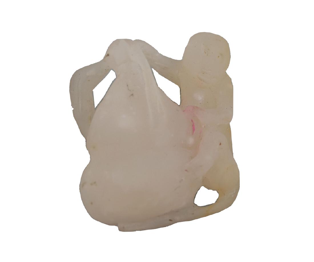 CHINESE WHITE JADE CARVING OF A MONKEY HOLDING A DOUBLE (1 of 2)