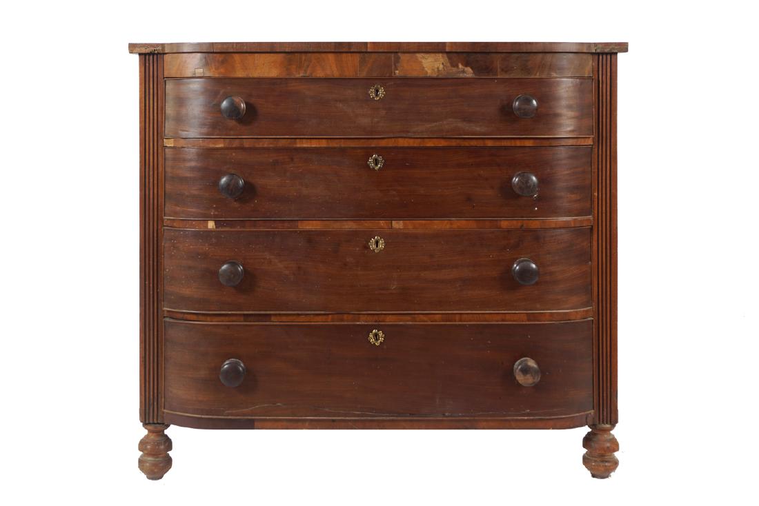 REGENCY MAHOGANY BOW FRONT CHEST OF FOUR DRAWERS (1 of 1)