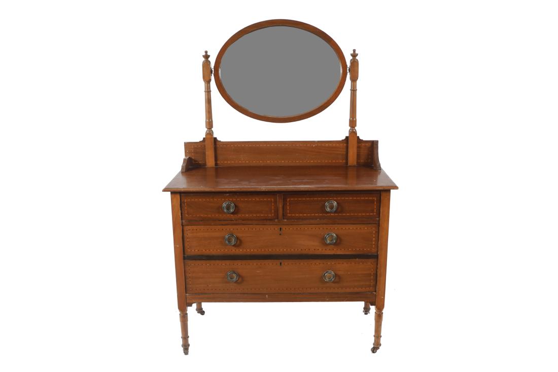 EDWARDIAN MAHOGANY AND CHEQUERED INLAID DRESSING CHEST (1 of 1)