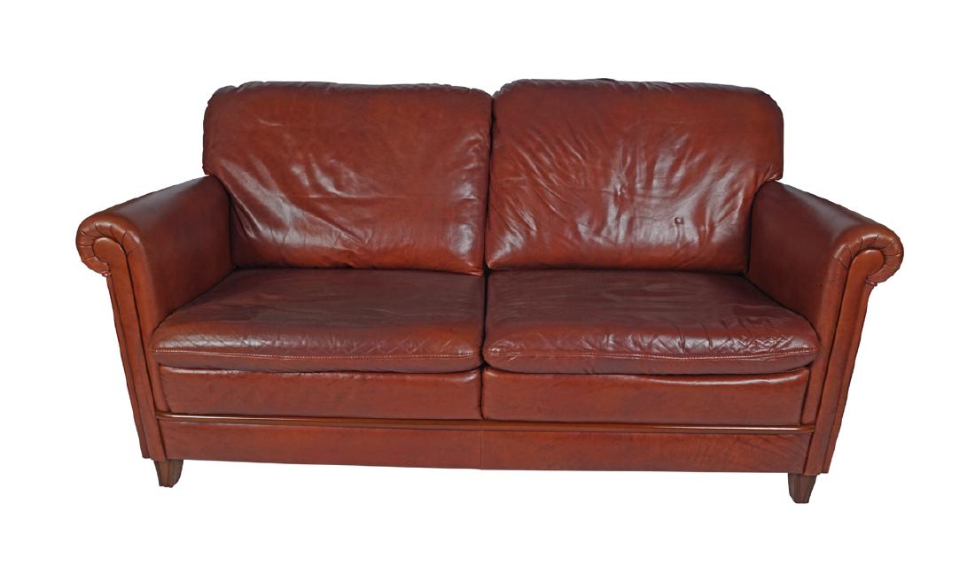 PAIR OF HIDE UPHOLSTERED CLUB SETTEES: each of two seats Dimensions: 82 cm. high; 173 cm. long