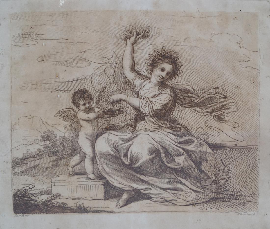 FRANCESCO BARTOLOZZI: Muse and cherub, Eighteenth-century engraving Dimensions: 20 x 26 cm.