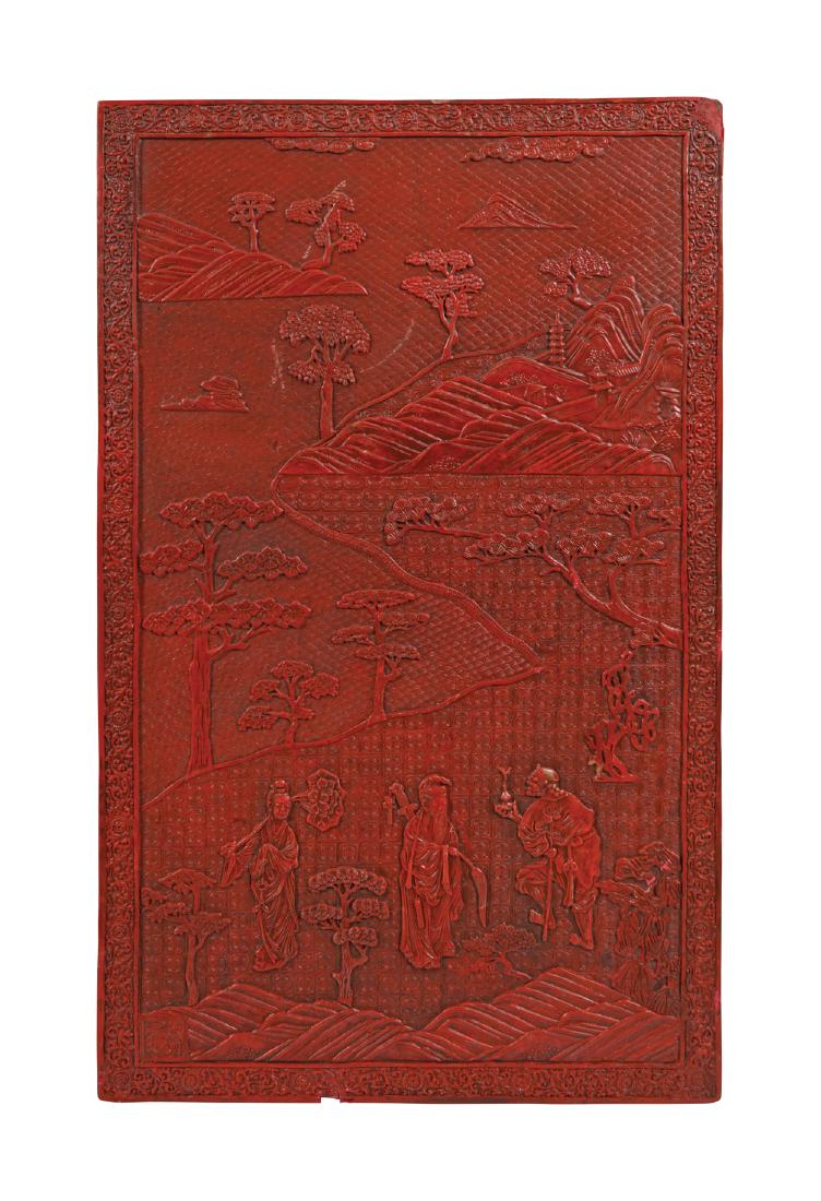 LARGE CHINESE QING PERIOD CINNABAR LACQUERED PANEL (1 of 1)