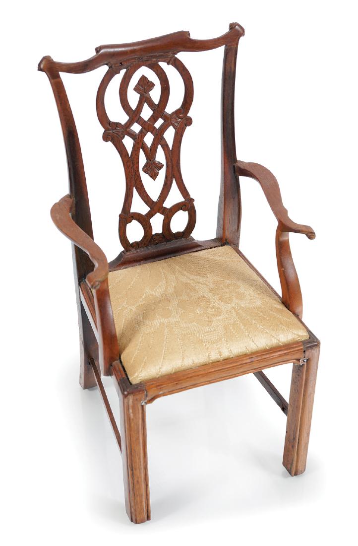 MINIATURE GEORGE III CHIPPENDALE ARMCHAIR: 25 cm. high; 14 cm. wide