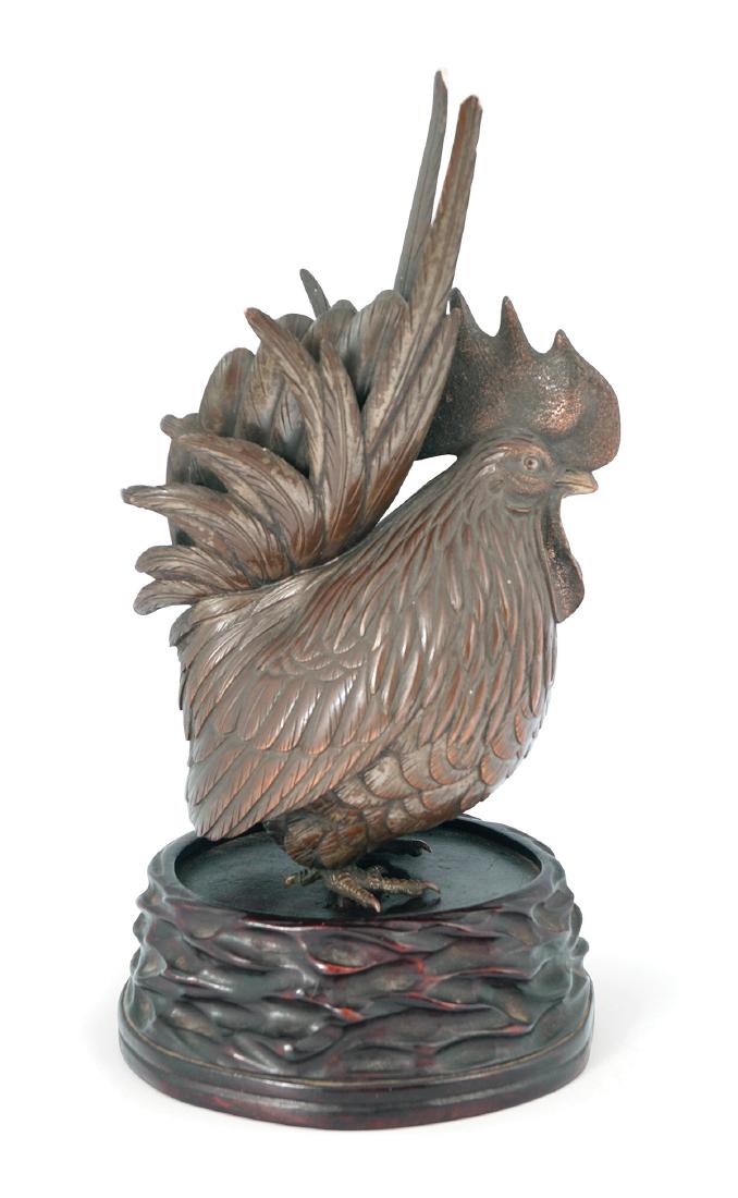 JAPANESE BRONZE COCKERELS: signed - Gyokko, Meiji period 25 cm high, 12 cm wide