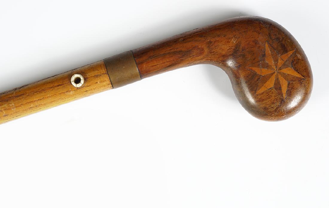 19TH-CENTURY SUNDAY GOLF WALKING STICK: with star burst inlaid handle