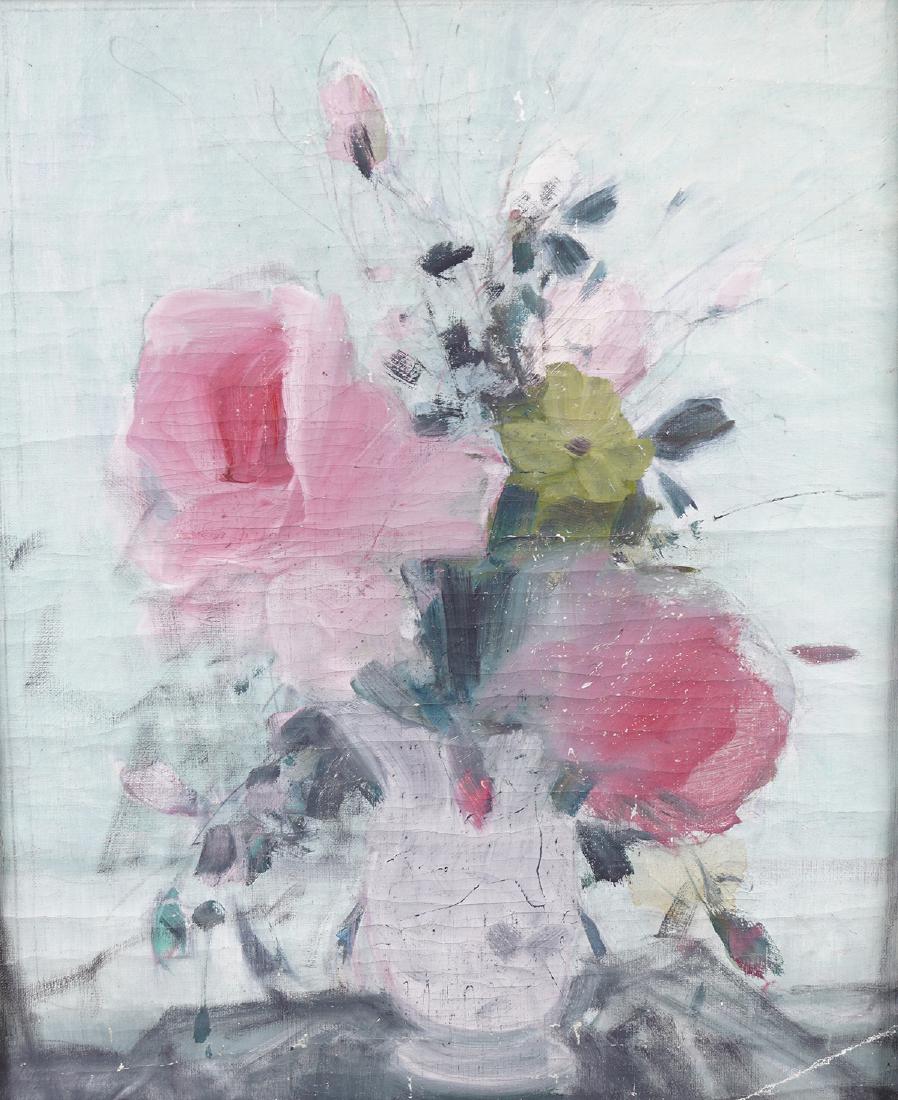 ANDREA PETROF: Still life of flowers, Oil on board 60 x 53 cm.