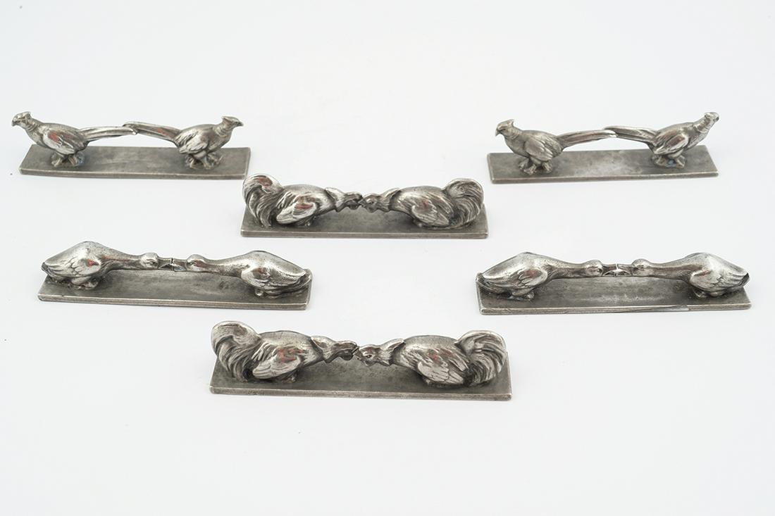 SET OF SIX 19TH-CENTURY SILVER PLATED KNIFE RESTS: each bird themed 11 cm. long