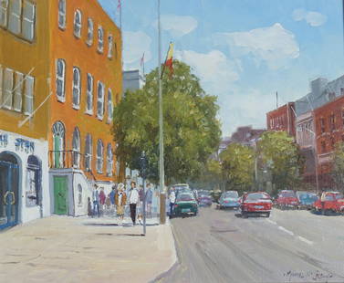 MICHAEL MCCARTHY: South Mall, Cork City, Oil on board, Signed bottom right, Enclosed in a gilt frame 25 x 29 cm.