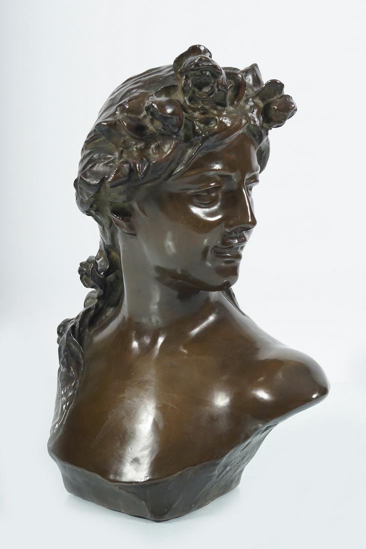 JEF LAMBEAUX, (1852-1908): Bust of a lady, Signed bronze 50 cm. high; 39 cm. wide