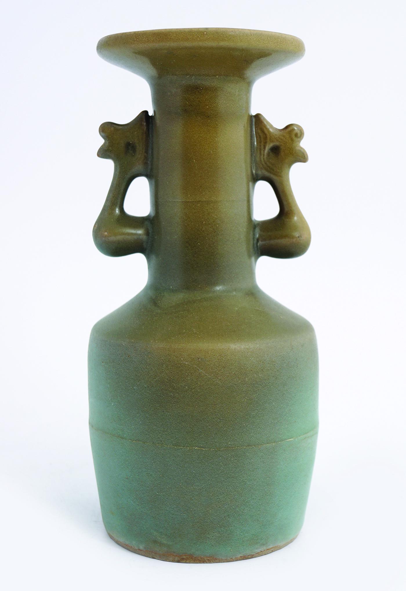 CHINESE LONGQUAN CELADON TWIN PHOENIX VASE (1 of 5)