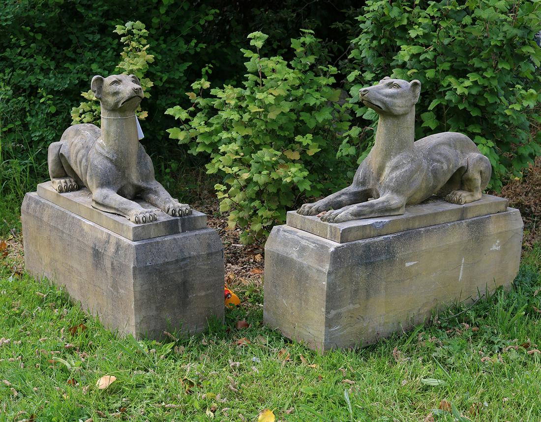 PAIR OF SCULPTED STONE WHIPPETS (1 of 3)