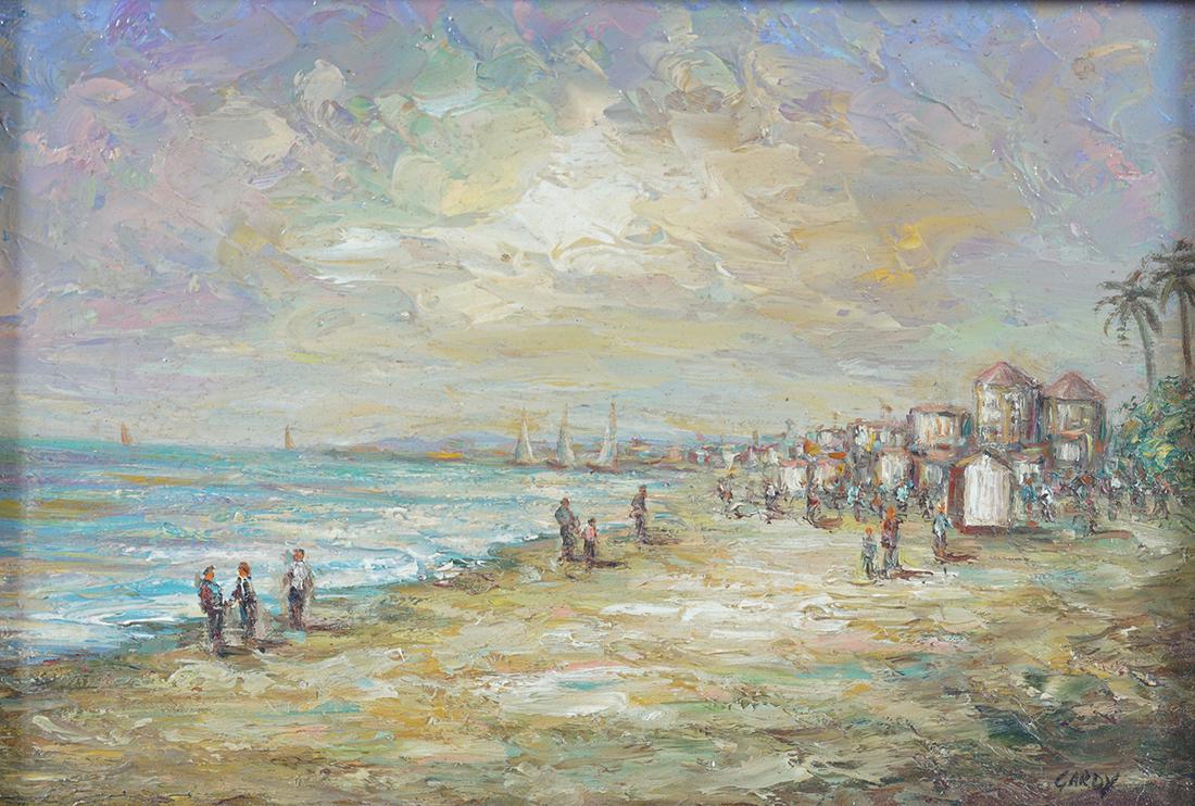 CLAUDE GARDY, (1949): On the beach, Signed Oil on board 30 x 40 cm. (approx.)