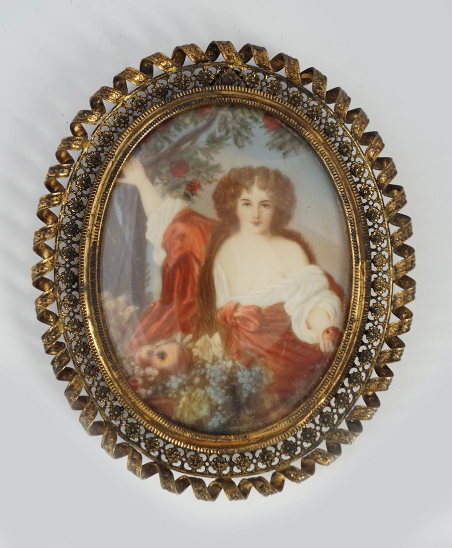 19TH-CENTURY OVAL PORTRAIT OF YOUNG GIRL: Enclosed in an ormolu frame 11 cm. high; 9 cm. wide