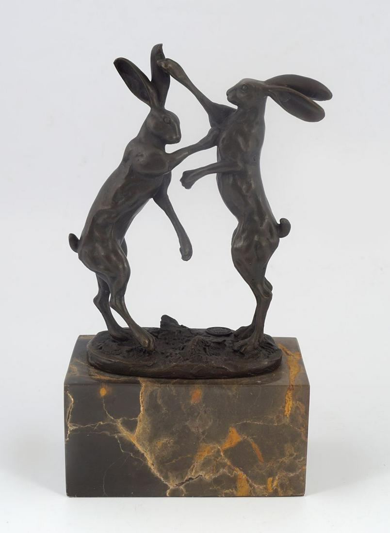 BRONZE: Boxing Hares continental 27 cm. high