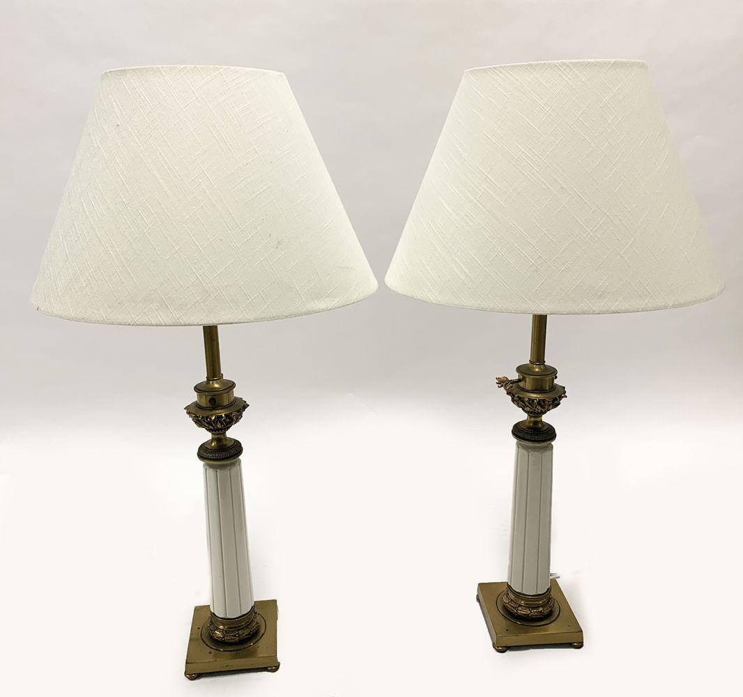 LARGE BRASS & GLAZED PORCELAIN TABLE LAMPS (1 of 3)