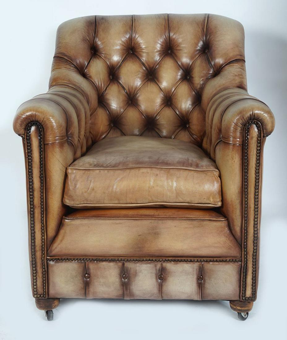 DEEP BUTTONED HIDE UPHOLSTERED LIBRARY CHAIR (1 of 3)