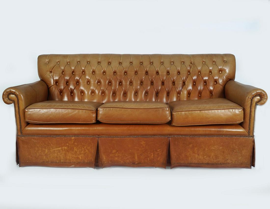 PAIR OF HIDE UPHOLSTERED LIBRARY SETEES (1 of 2)