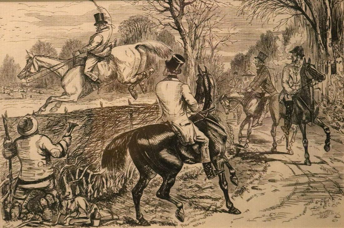 SET OF FOUR SEPIA HUNTING PRINTS (1 of 9)