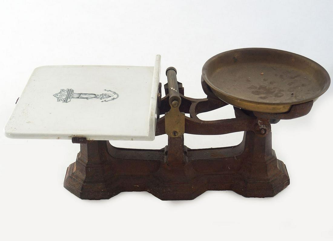 19TH-CENTURY CAST IRON & BRASS SCALES (1 of 2)