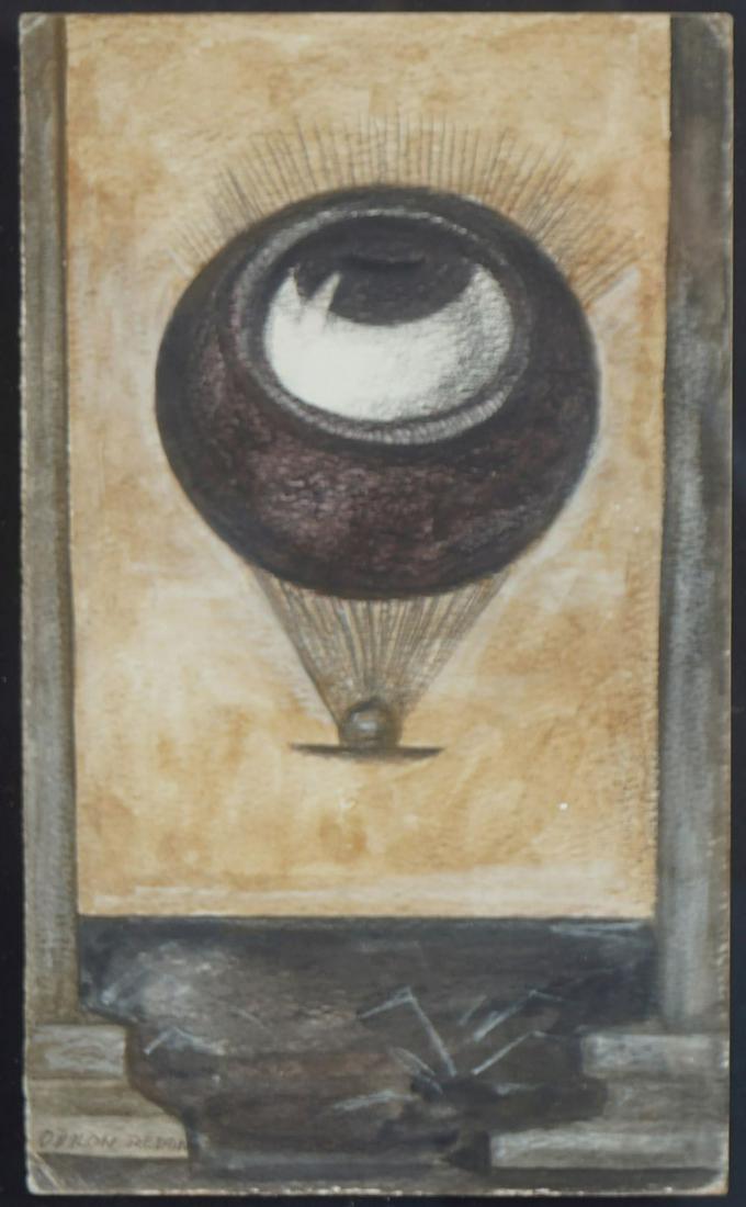 ODILON REDON (1840-1916): L'oeil, comme un ballon bizarre se dirige vers l'infini (The Eye Like a Strange Balloon Moves Toward Infinity) Mixed media on Wove paper treated with Balsam . 23 x 14 cm.