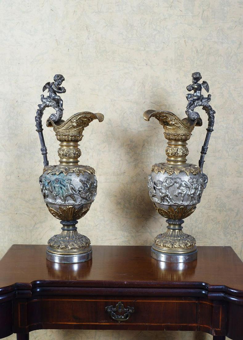 PAIR 19TH-CENTURY GILT BRONZE & CAST IRON EWERS (1 of 8)