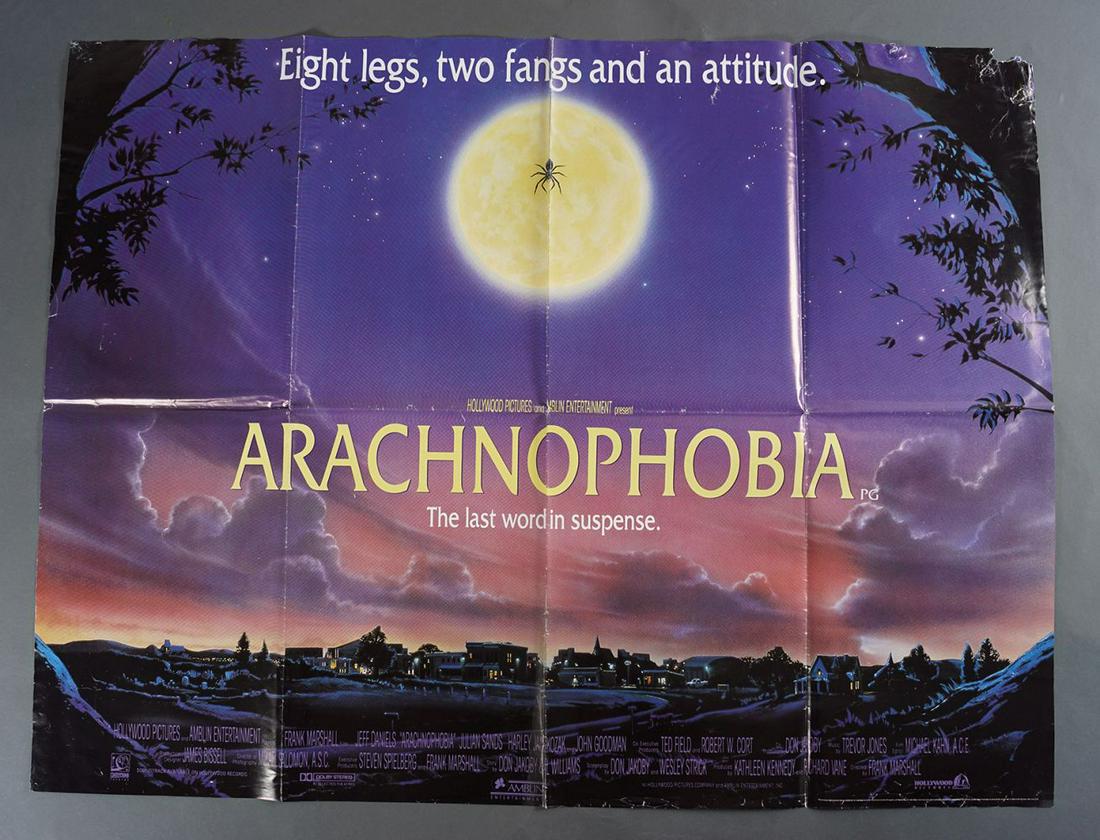 ARACHNOPHOBIA: 1990 Quad poster, double sided and folded. Top right hand corner missing. Starring Jeff Daniels, Julian Sands, John Goodman 76.2 x 101.6 cm.