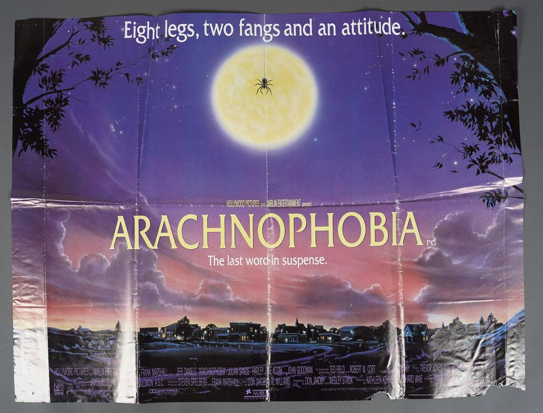 ARACHNOPHOBIA: Steven Spielberg directed, double-sided cinema used British quad poster. Starring Jeff Daniels, Julian Sands, John Goodman. Losses to the base, 1990 76.2 x 101.6 cm.