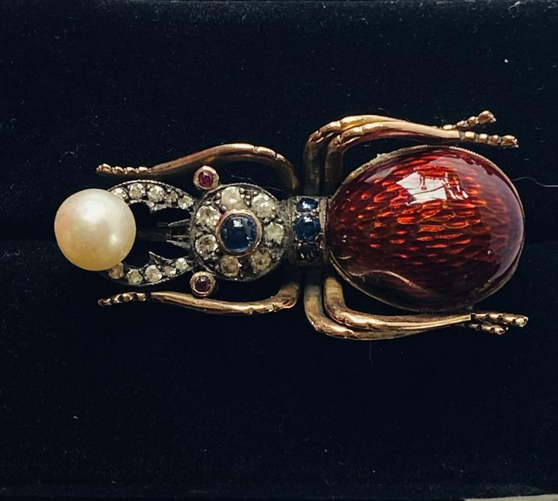 18CT. ROSE GOLD ANTIQUE ENAMELLED BEETLE BROOCH (1 of 6)