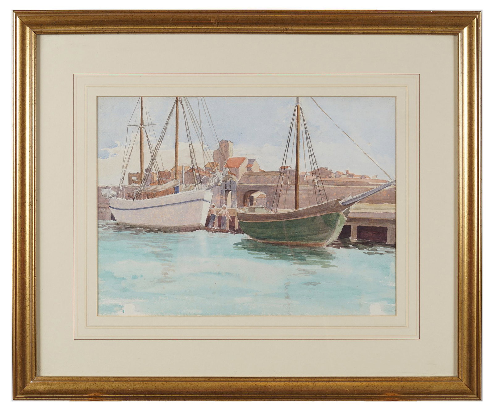 CONTINENTAL SCHOOL: Moored Sailing Boats. Watercolour. Framed. 28 x 38 cm.