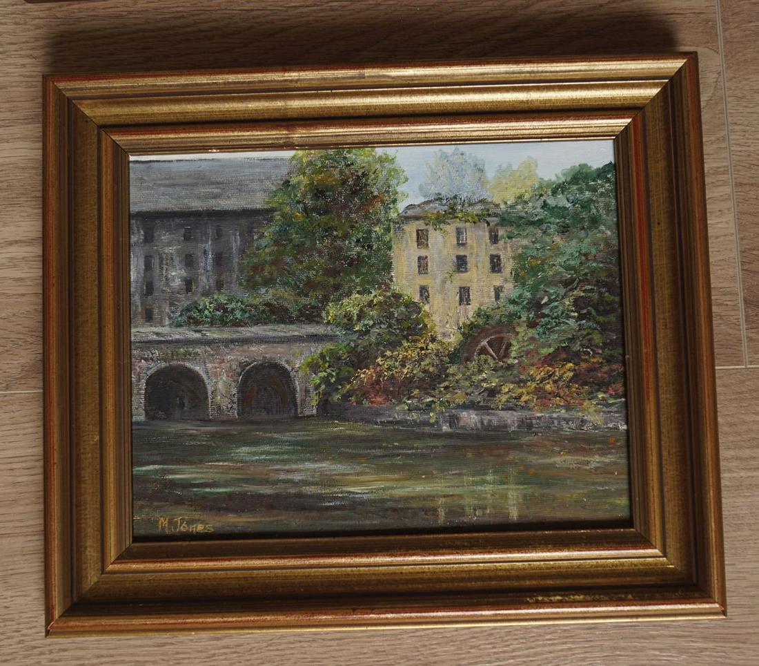 MAURA JONES: The Old Mill. Signed oil on board. Enclosed in a gilt frame. 24 x 19 cm.