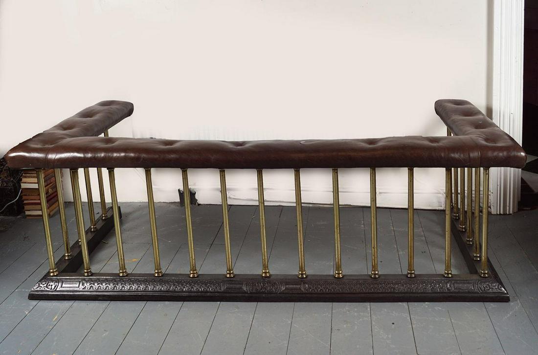 LARGE 19TH-CENTURY HIDE & BRASS CLUB FENDER (1 of 3)