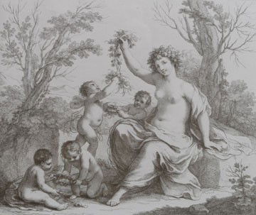 Francesco Bartolozzi: Francesco Bartolozzi, Nymph with cherubs, Engraving, Published 1768 25 x 30 cms.