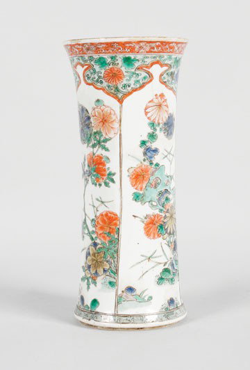 Chinese late seventeenth-century beaker vase: Chinese late seventeenth-century beaker vase,finely painted with blossoms in rock work, with occasional gilt highlights