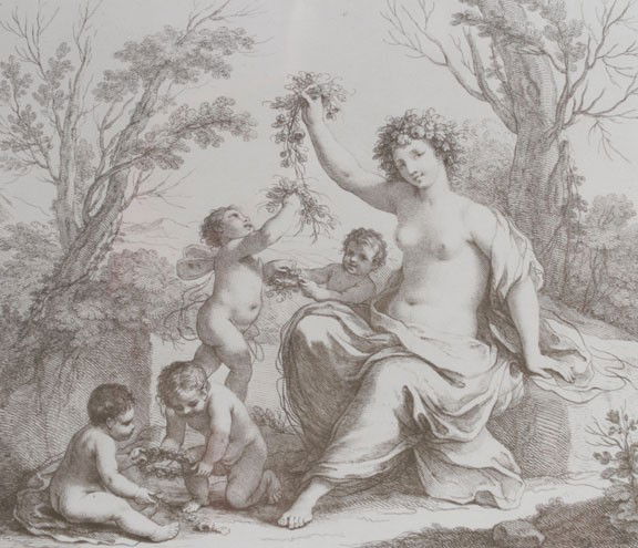 Francesco Bartolozzi: Francesco Bartolozzi,Nymph with cherubs,Engraving,Published 1768 25 x 30 cm.