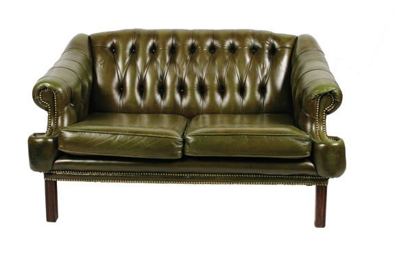 Pair twentieth-century leather upholstered Gainsbo: Pair twentieth-century leather upholstered Gainsborough settees,each on square chamfered legs 150 cm. wide