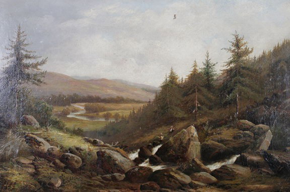 David Bates: David Bates,1840 - 1921,Near Bettws-y Coed,Oil 59 x 90 cm.