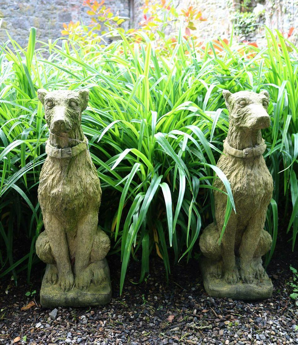 PAIR OF MOULDED STONE HUNTING DOGS (1 of 3)