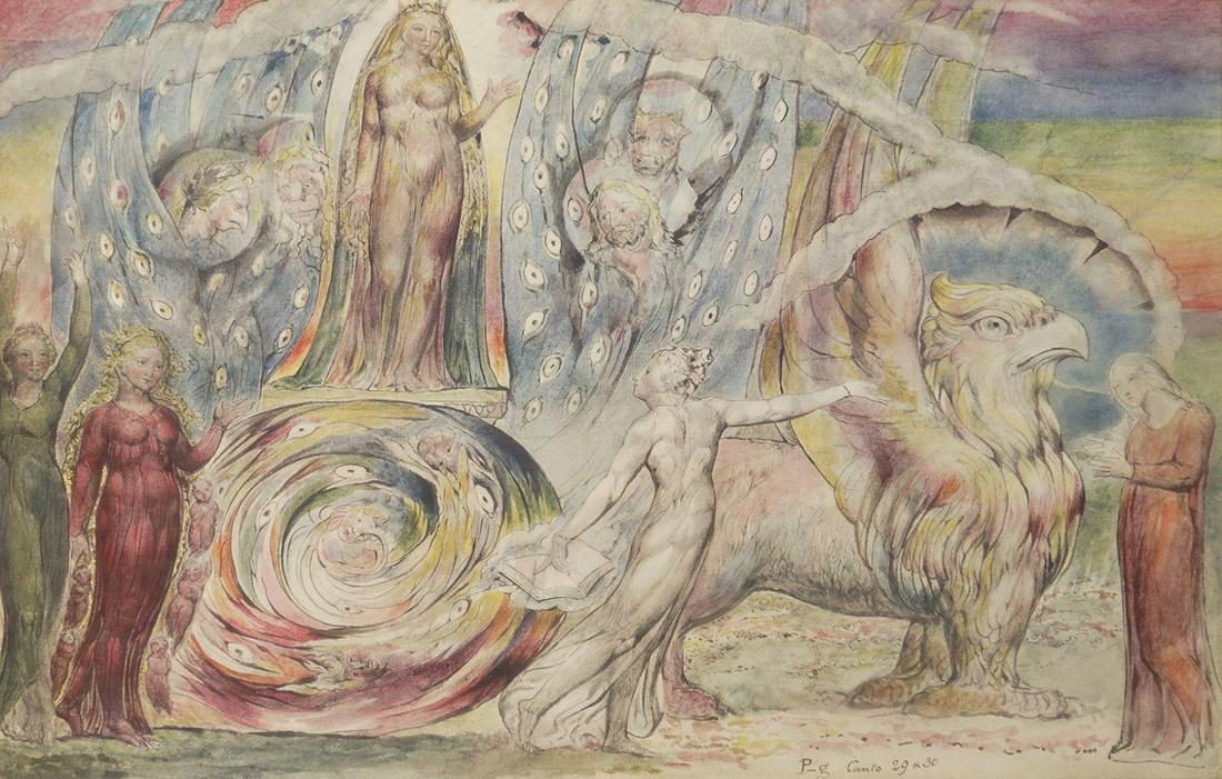 WILLIAM BLAKE: Beatrice addressing Dante. Framed print. Image size: 36 x 50 cm.; framed: 57 x 73 cm.