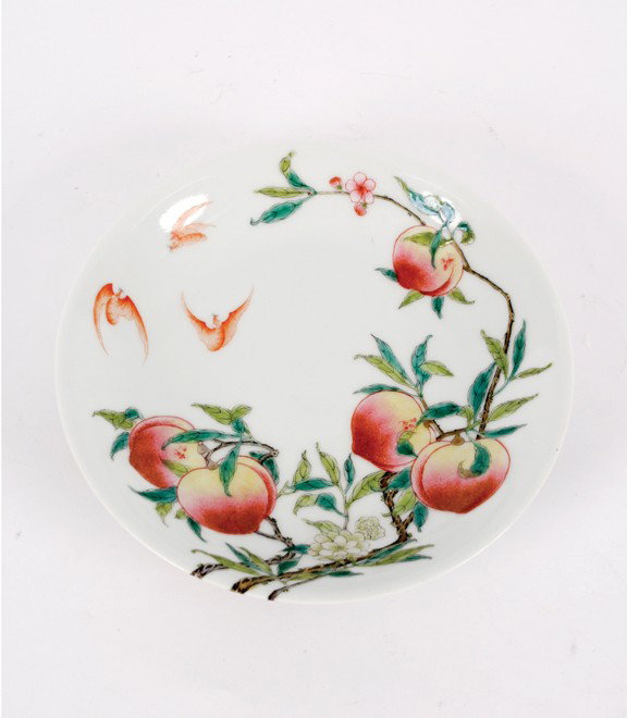 Chinese famille rose peach blossom bowl: Chinese famille rose peach blossom bowl,with three bats on reverse, forming the auspicious wufu Yongzheng six character mark,Republican or probably later 21 cm. diameter