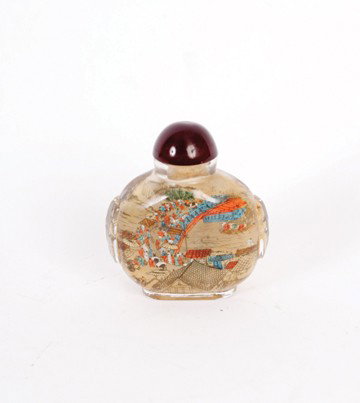 Chinese glass scent bottle: Chinese glass scent bottle,painted on the inside, depicting pilgrims 7 cm. high