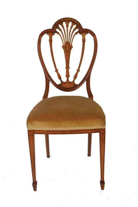 Edwardian period satinwood and marquetry shield ba: Edwardian period satinwood and marquetry shield back chair