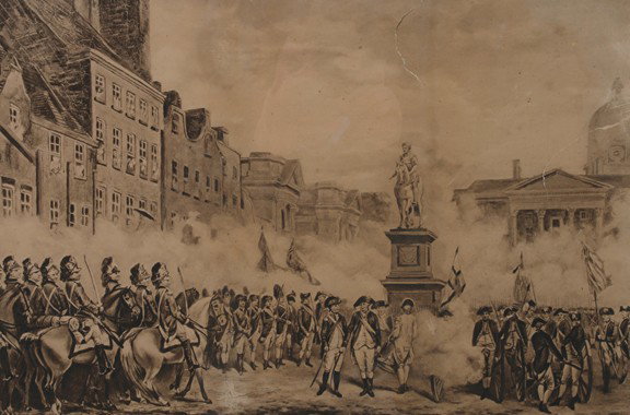 The assembling of Irish Volunteers on College Gree: Print, The assembling of Irish Volunteers on College Green, 1779 Size: 41 x 58 cm.