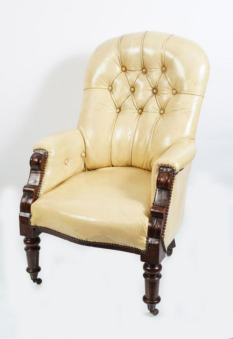 19TH-CENTURY HIDE UPHOLSTERED LIBRARY CHAIR (1 of 2)
